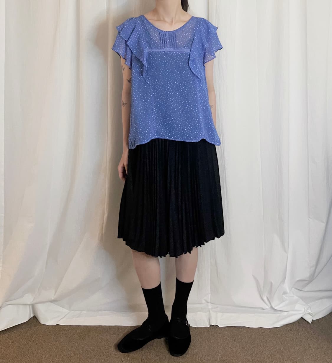 Dot Ruffle Sheer Blouse - Blue 상품이미지6