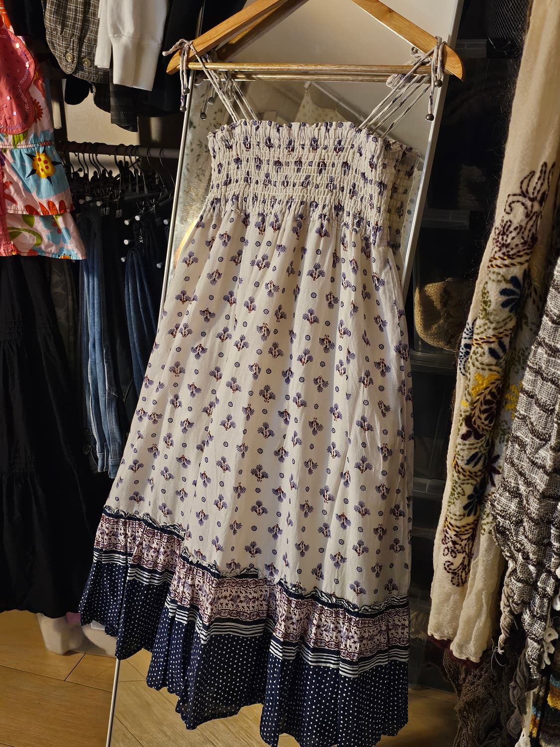 얼쓰 뮤직 보라 잔꽃 끈원피스 상품이미지1