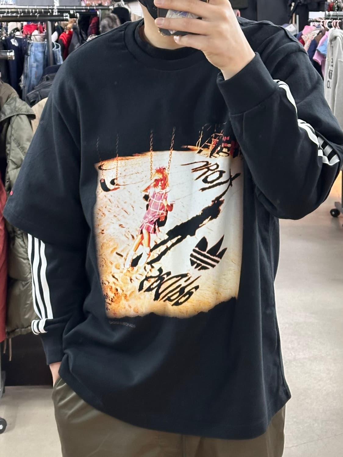 🔥 Adidas x Korn 콜라보 레이어드 롱슬리브 티셔츠 (블랙)  상품이미지1