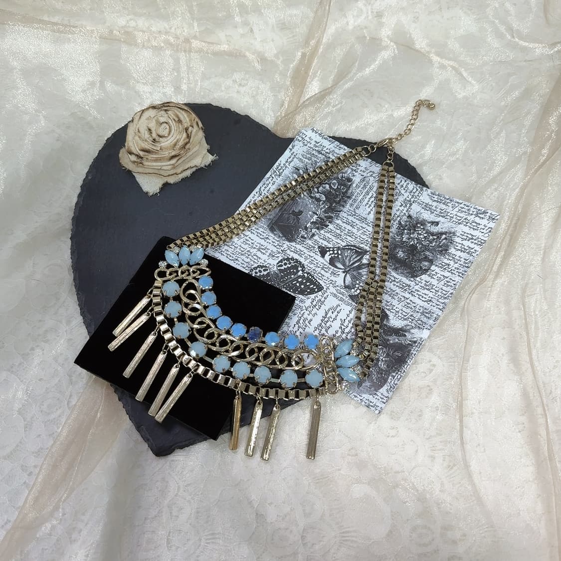 빈티지 ocean love 블루 오리엔탈 박스체인 목걸이 상품이미지2