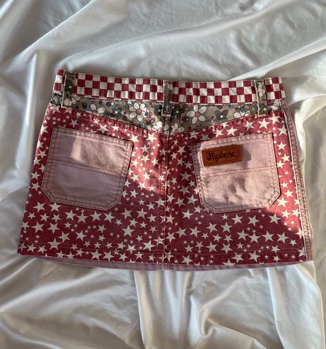 히스테릭 글래머 아카이브 별 꽃 체커보드 가죽 패치 포인트 미니 스커트 상품이미지1