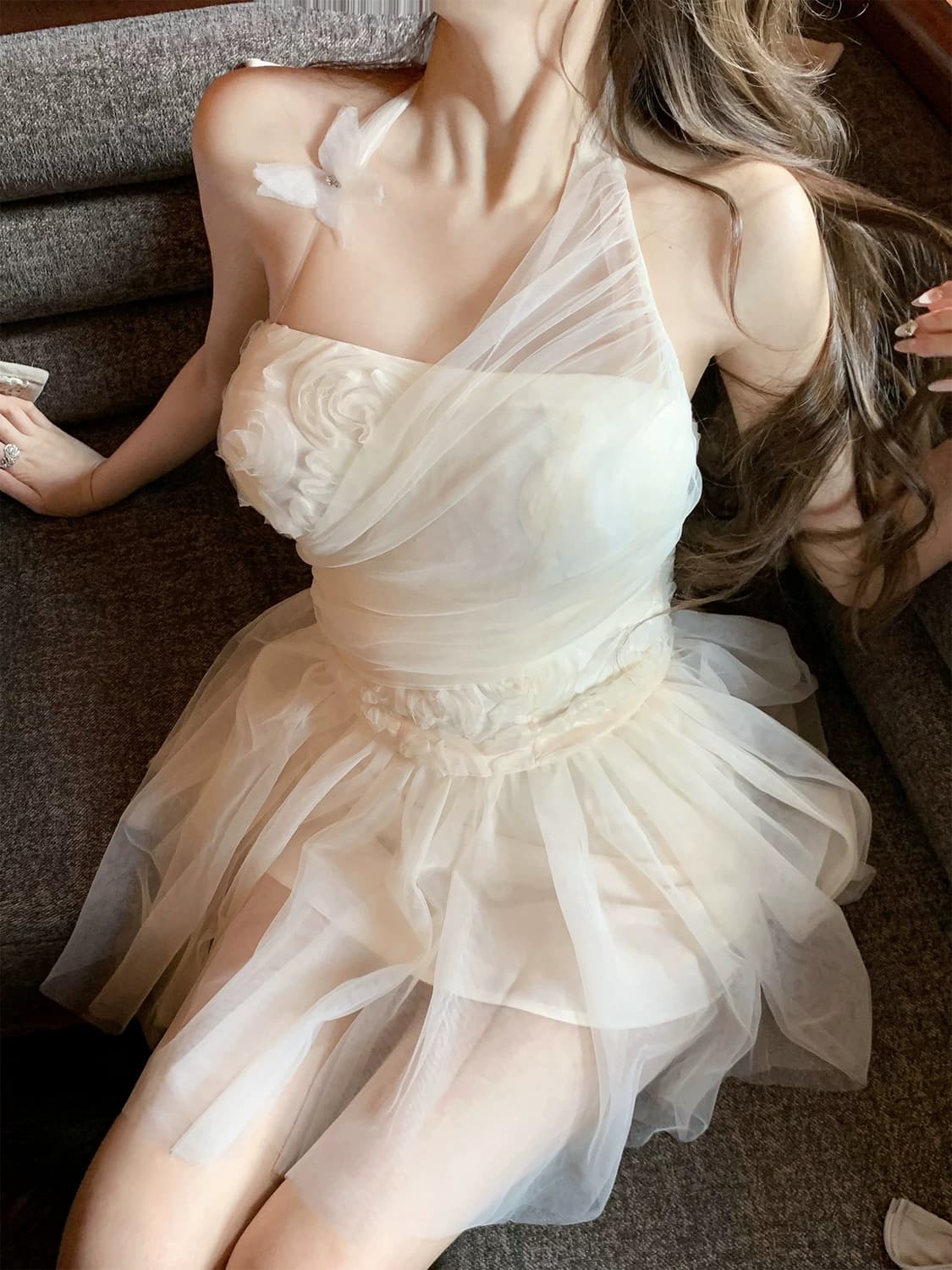 시스루 오간자 원숄더 미니드레스 M  55~마른66 정가 74,000원 상품이미지4