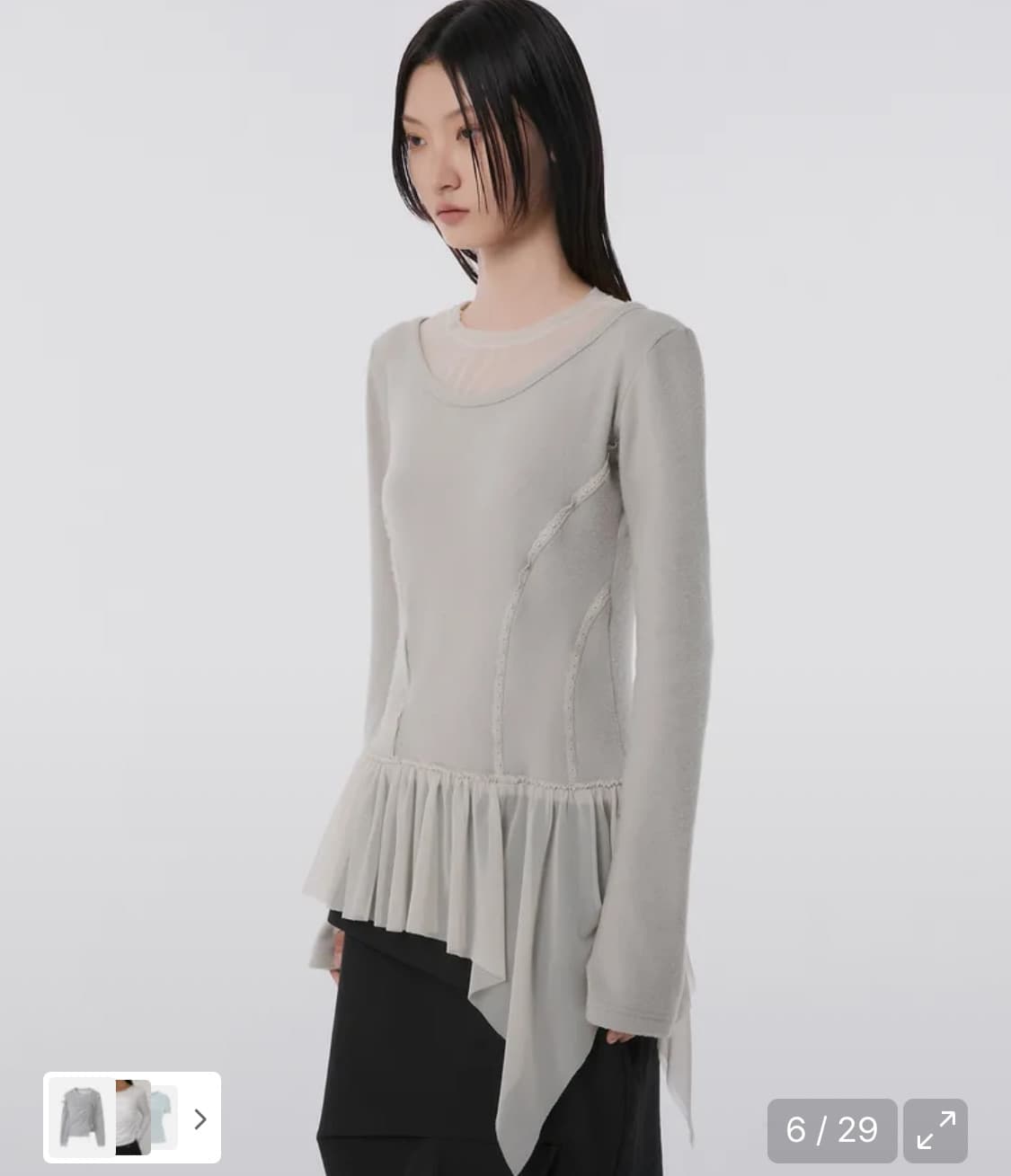 플레어업 레이어드 레이스 프릴 롱 슬리브 그레이 상품이미지3