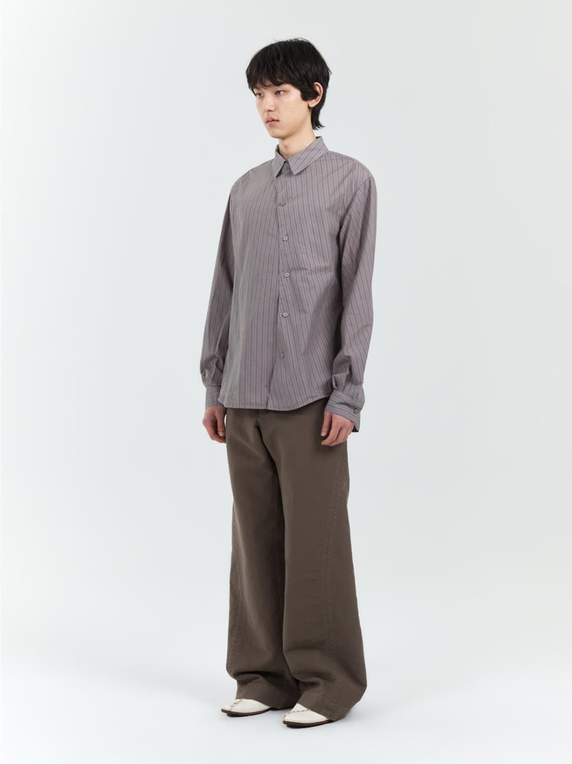 누마레 EE 커브드 스트라이프 모카 셔츠 상품이미지3