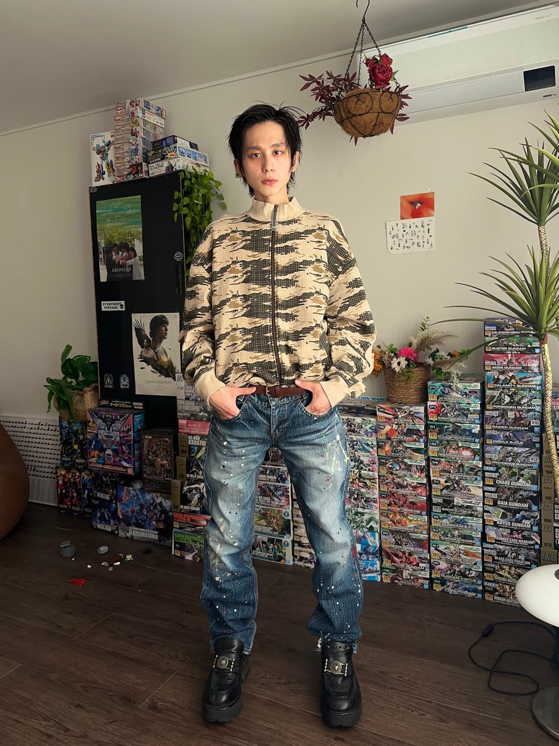 Ringspun 카모 그래프 체크 져지 집업 상품이미지4