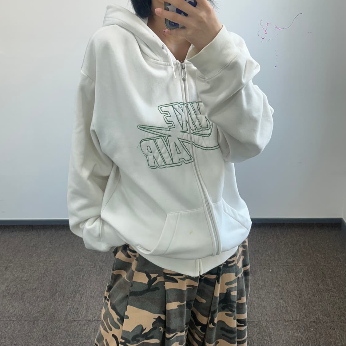 Nike 나이키 그린 스티치로고 아이보리 후드집업 상품이미지2