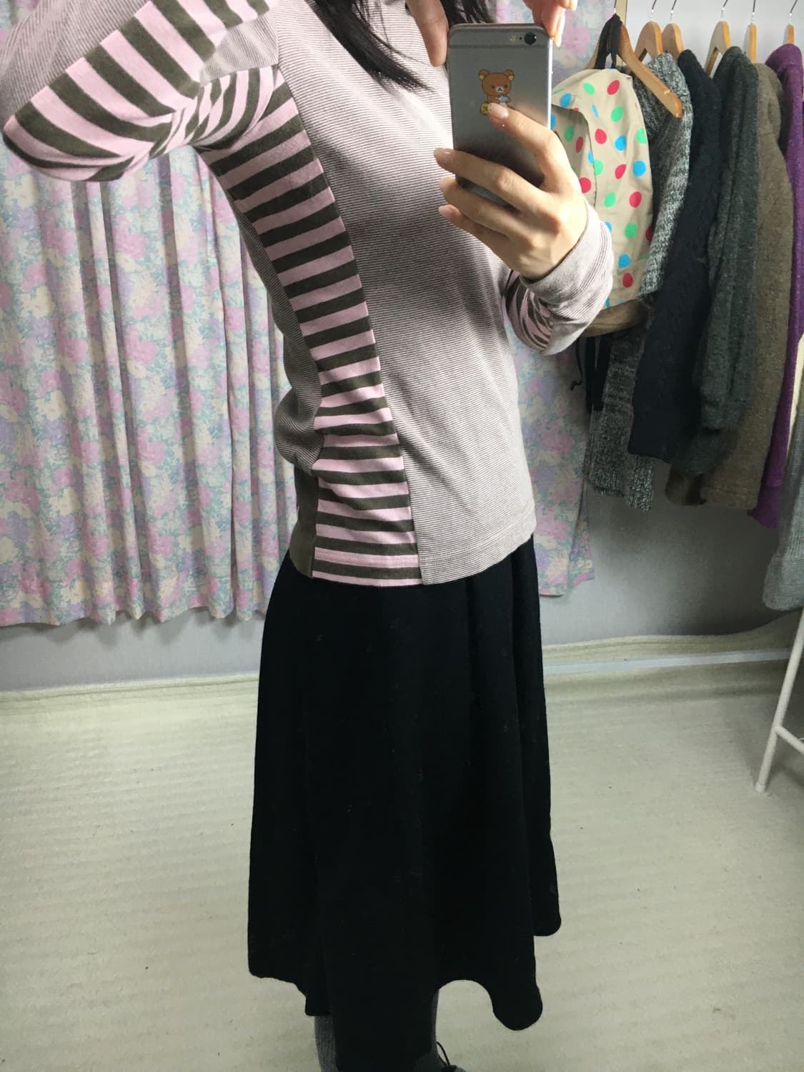 핑크 브라운 스트라이프 반목 티셔츠 상품이미지4