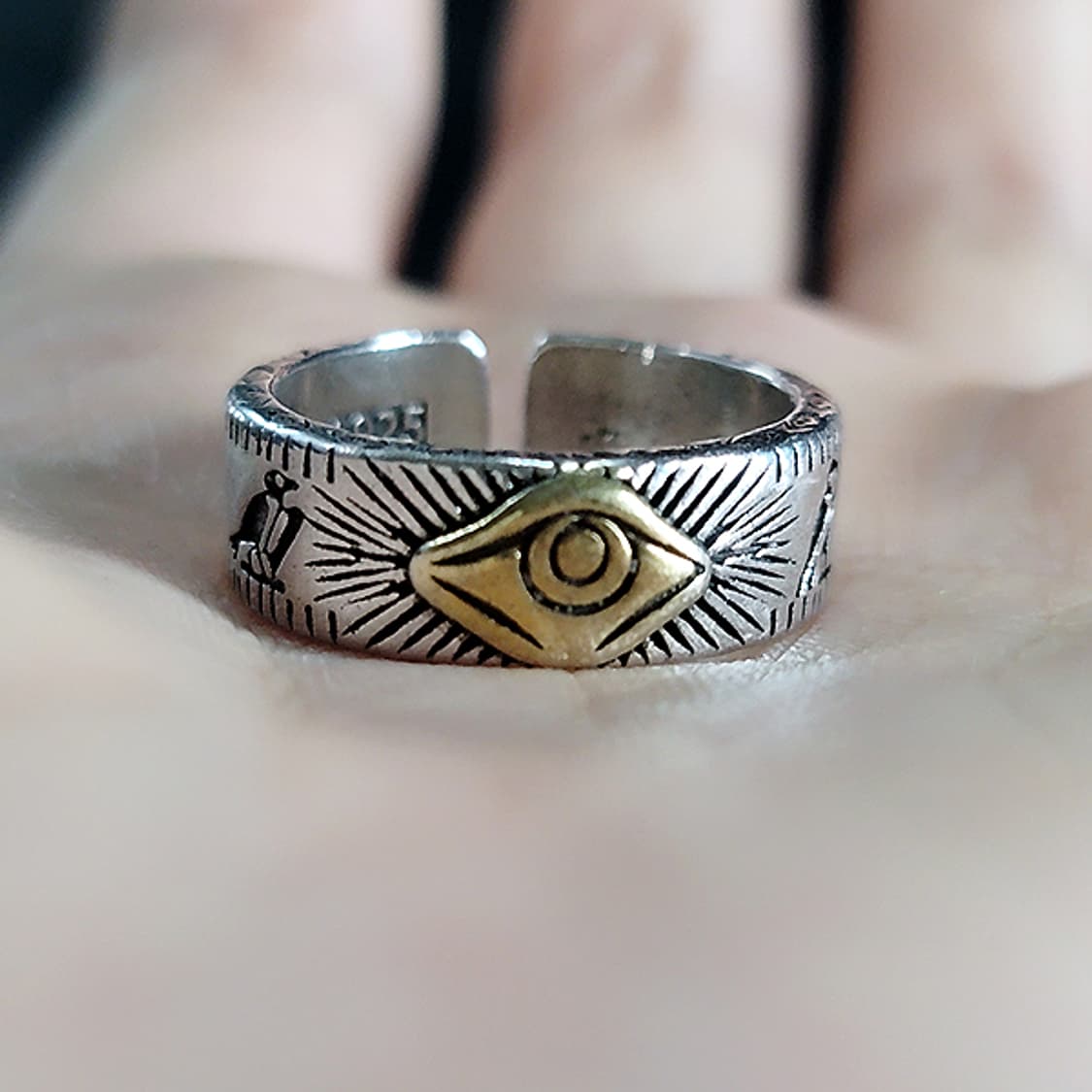 Solivis 실버 남자 엔틱 빈티지 명품 고대 일루미나티 눈 반지 상품이미지5
