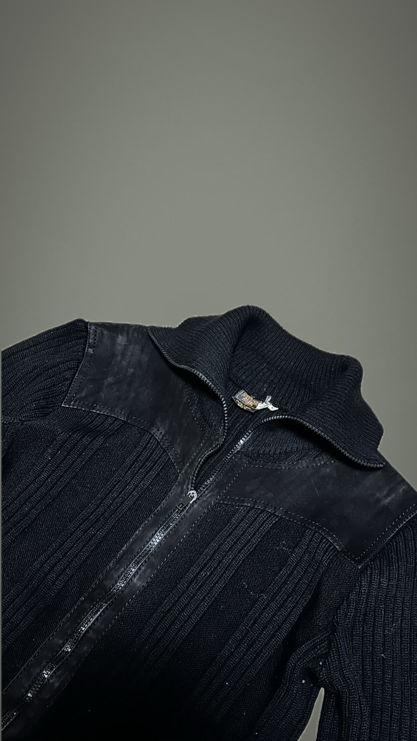 Ramana - 레더 믹스드 하이넥 니트 자켓 상품이미지3