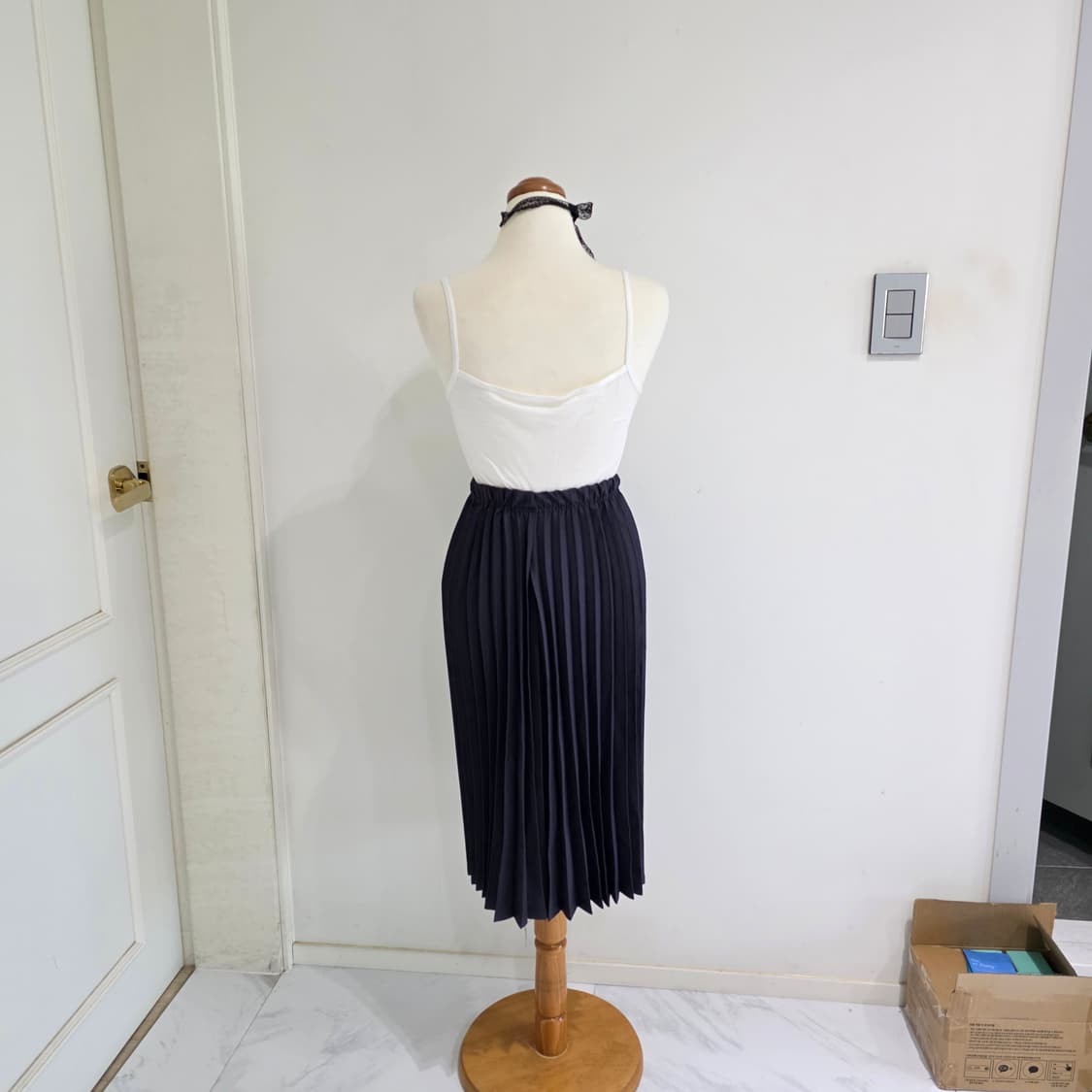 빈티지 jk 블랙 플리츠 롱스커트 상품이미지4