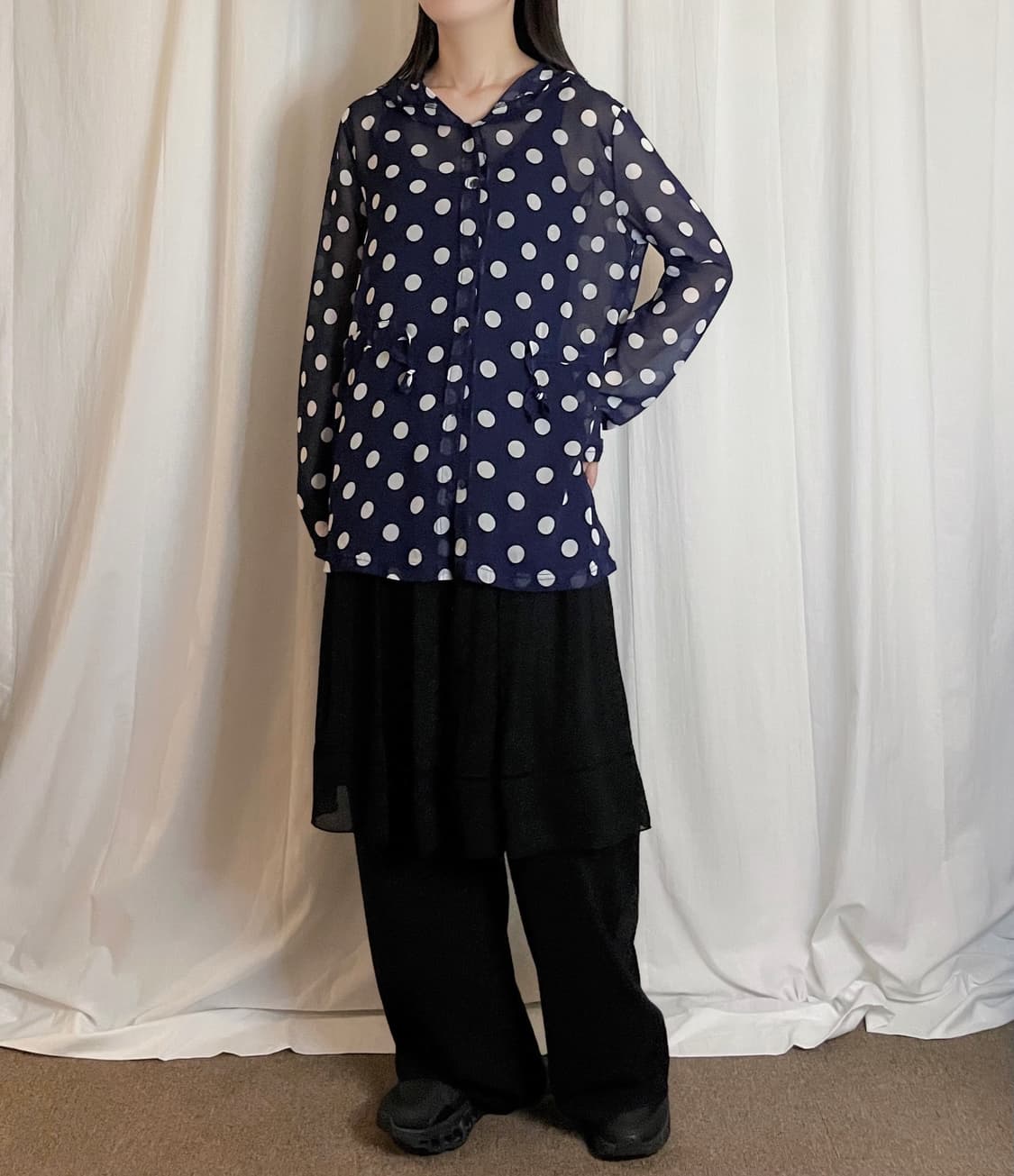 Mesh Dot Hooded Jacket - Navy 상품이미지2