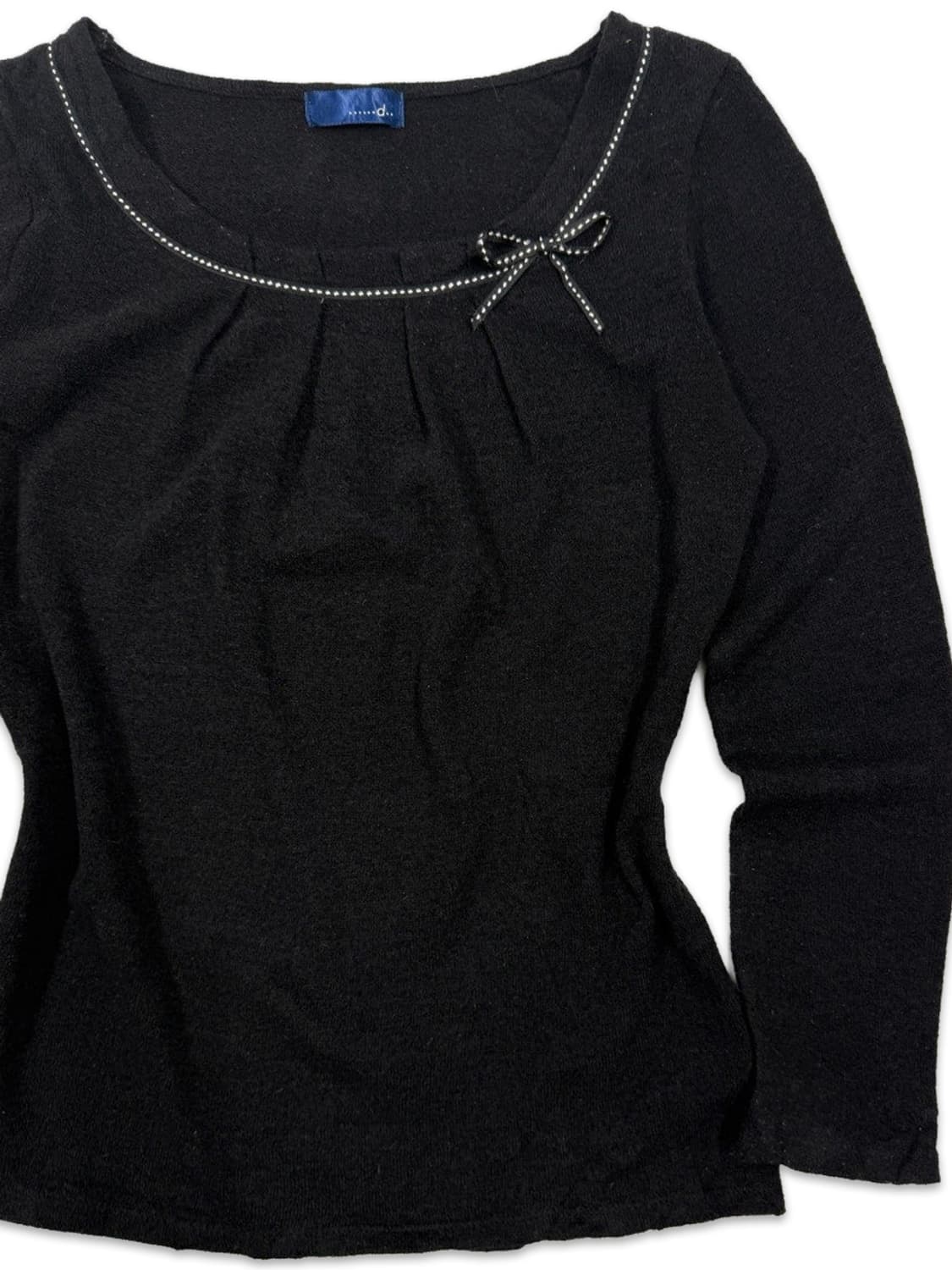 빈티지 블랙 라운드넥 리본 플레어 니트 상품이미지2