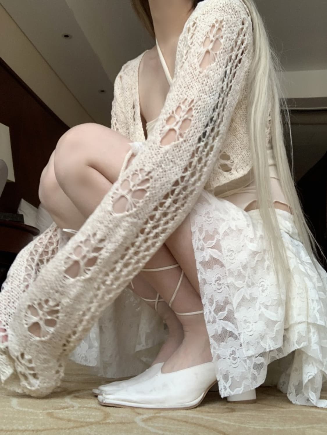 스젠 아이보리 가디건 Buruna Net Strap Cardigan 상품이미지1