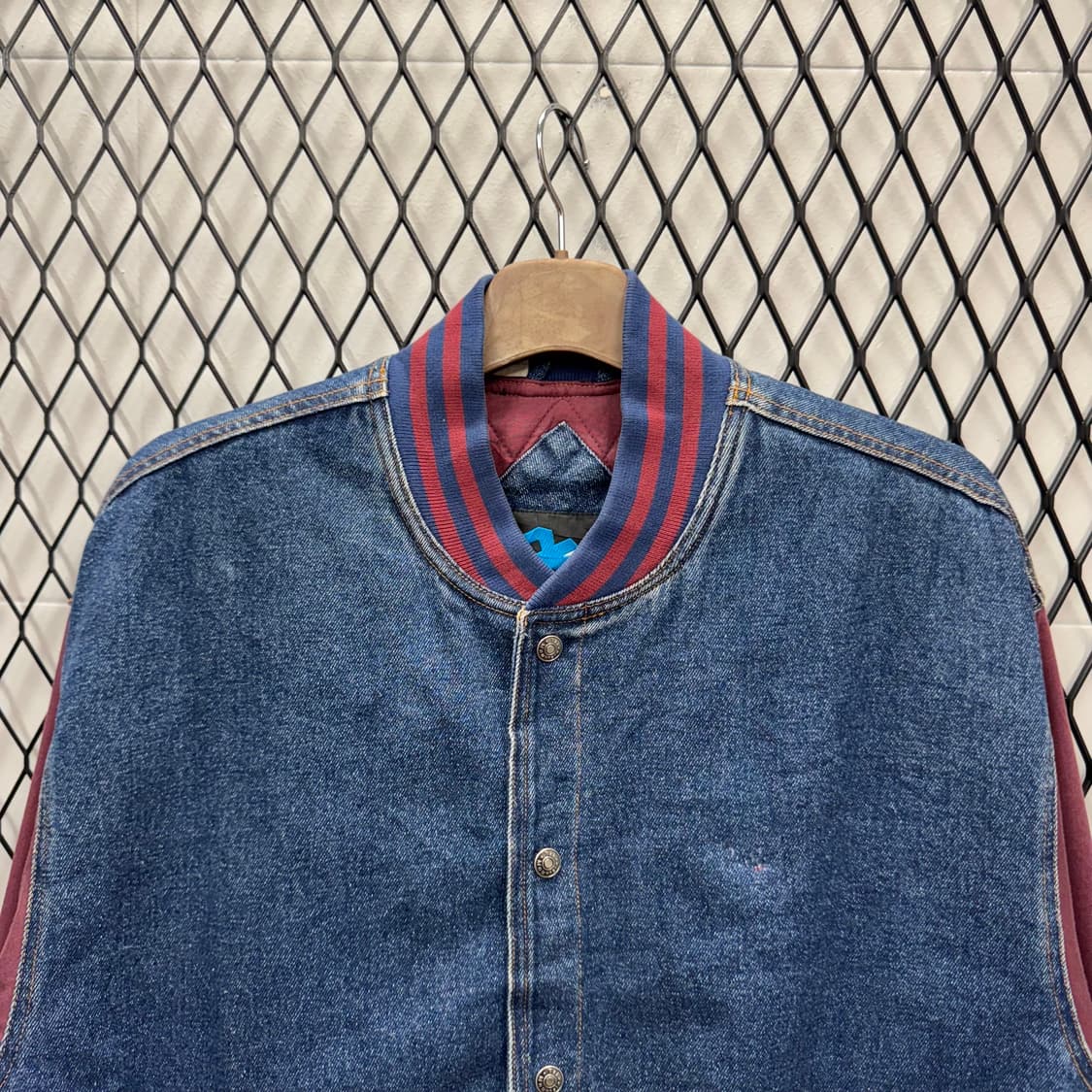 USA VTG 90s 빈티지 데님 바시티 버건디 배색 워크 자켓 상품이미지3