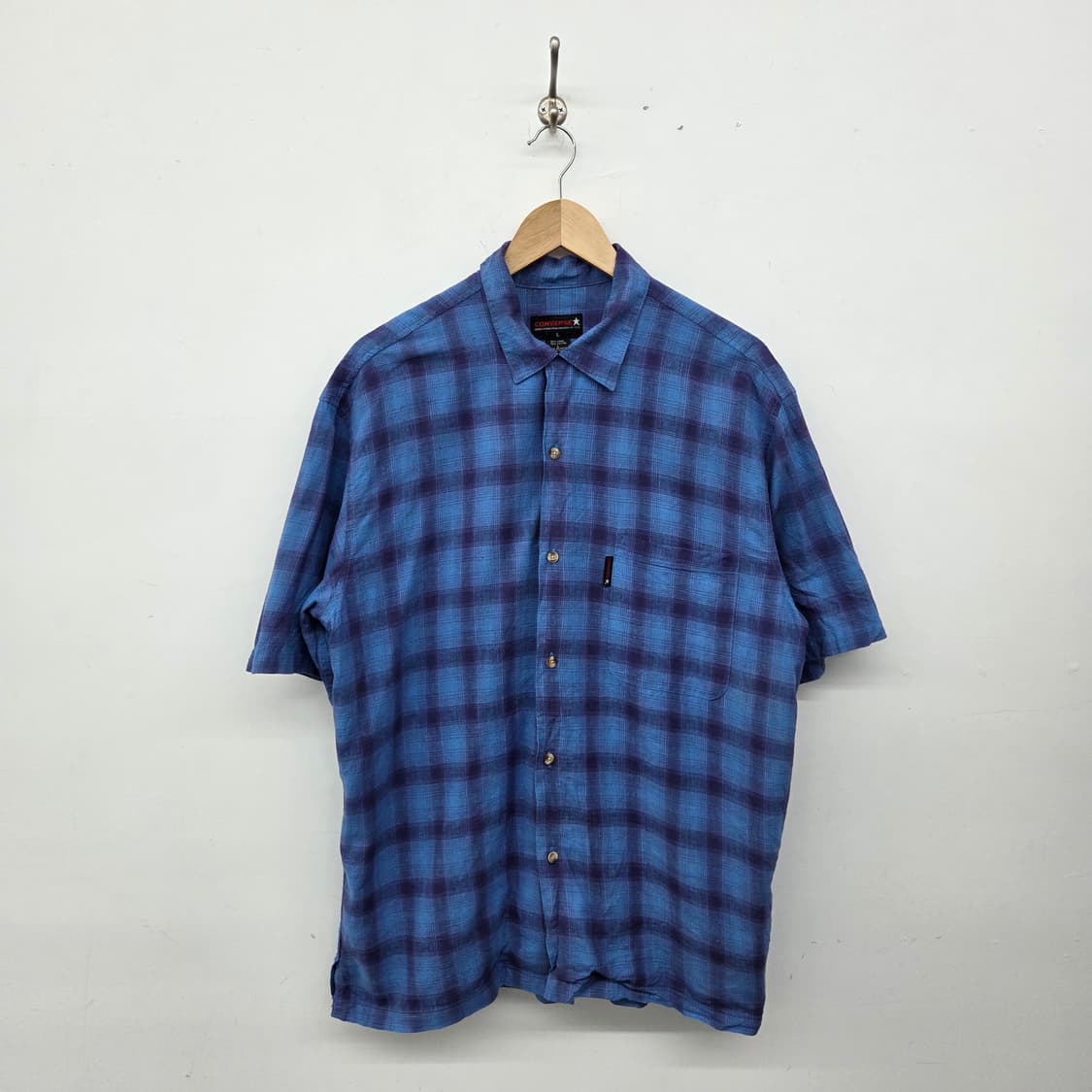 컨버스 블루 체크 반팔 셔츠 남L 상품이미지1