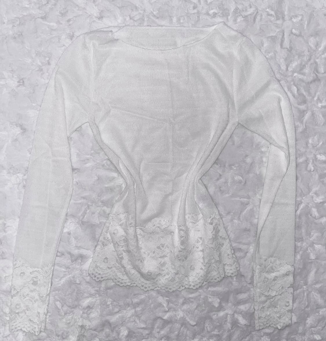 레이스 화이트 슬리브리스 긴팔티 상품이미지1