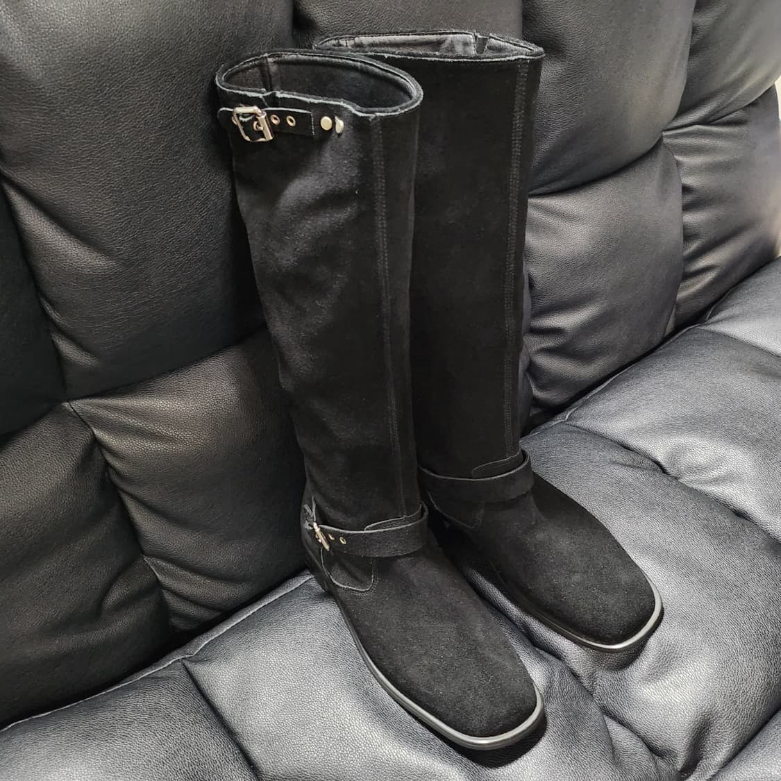 블랙 스웨이드 버클 웨스턴 롱 부츠(245) 상품이미지1