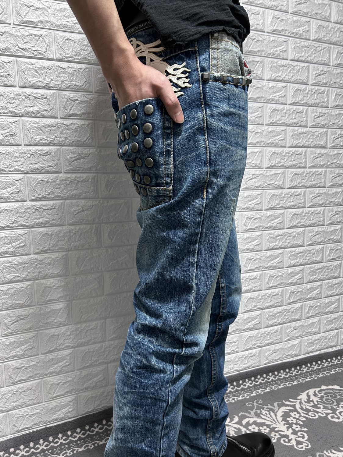 00’s Red Pepper 스터드 스펠 아웃 데님 팬츠 상품이미지2