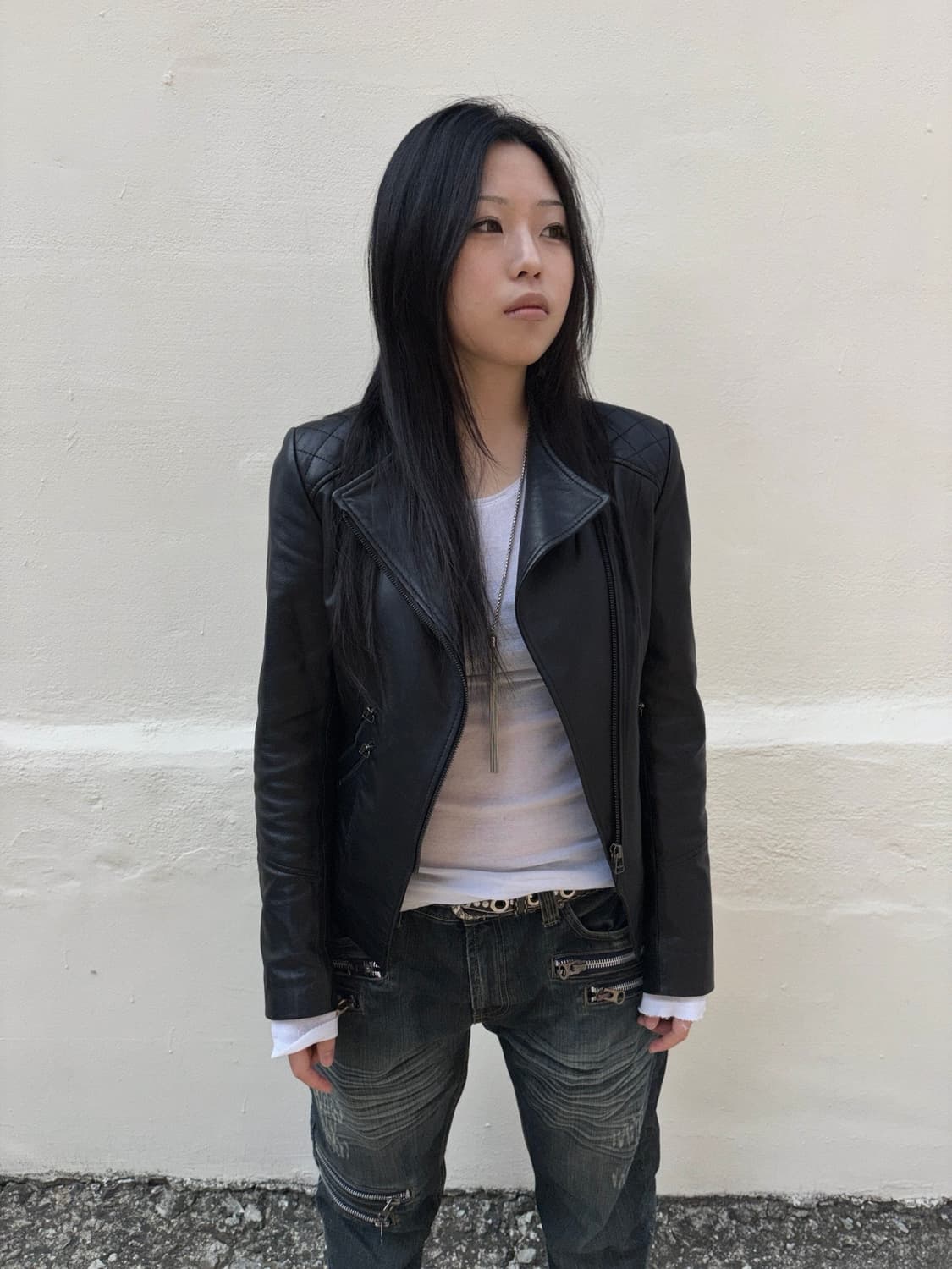 Multi zipper leather biker jacket 상품이미지2