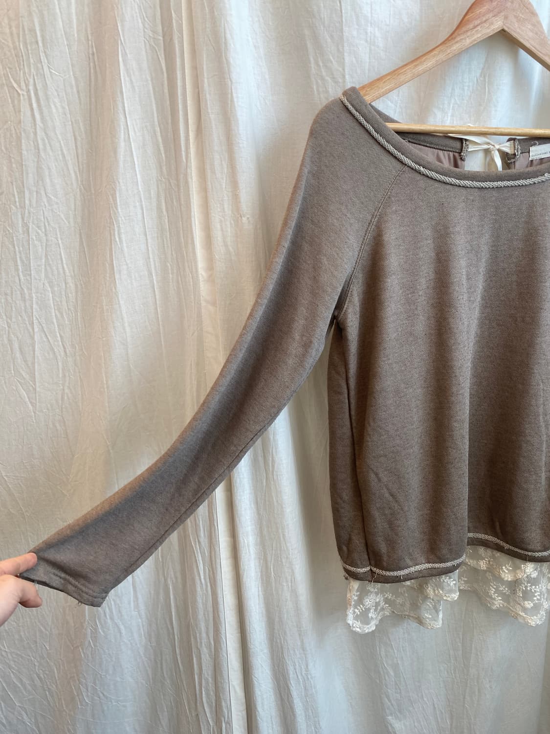 브라운 레이스 맨투맨탑(L) 상품이미지4