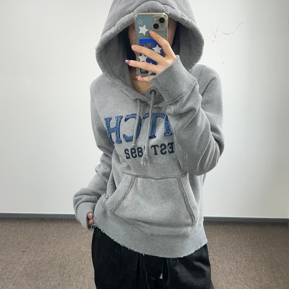 Abercrombie 아베크롬비 그런지 데님 로고 그레이 후드티  상품이미지1