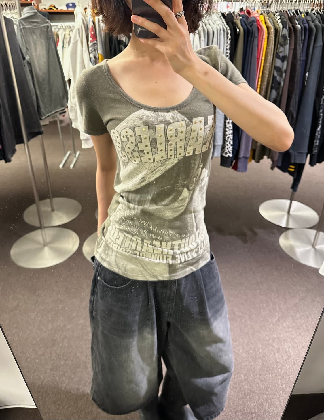 M)Japanese vintage y2k 스터드 프린팅 반팔 상품이미지2
