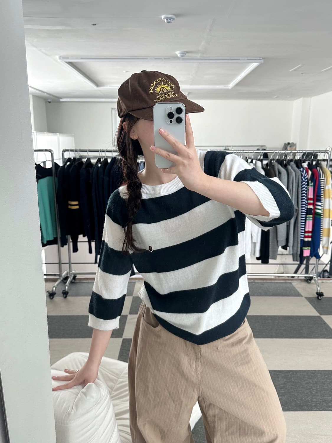 베이프 스트라이프 미니사루 7부 니트  상품이미지3