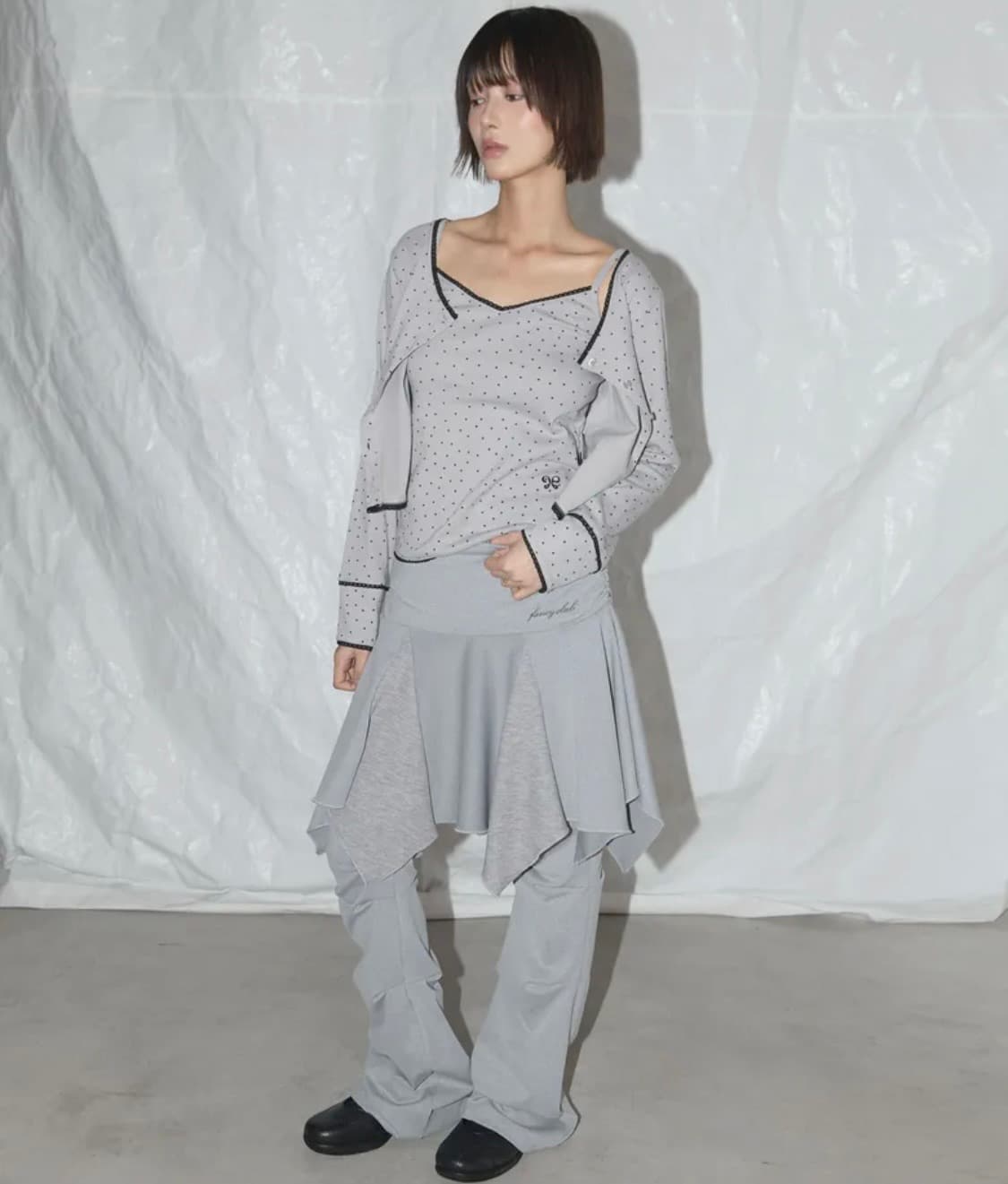 팬시클럽 언발란스 스커트 레이어드 핀턱 팬츠 (GRAY) 상품이미지3