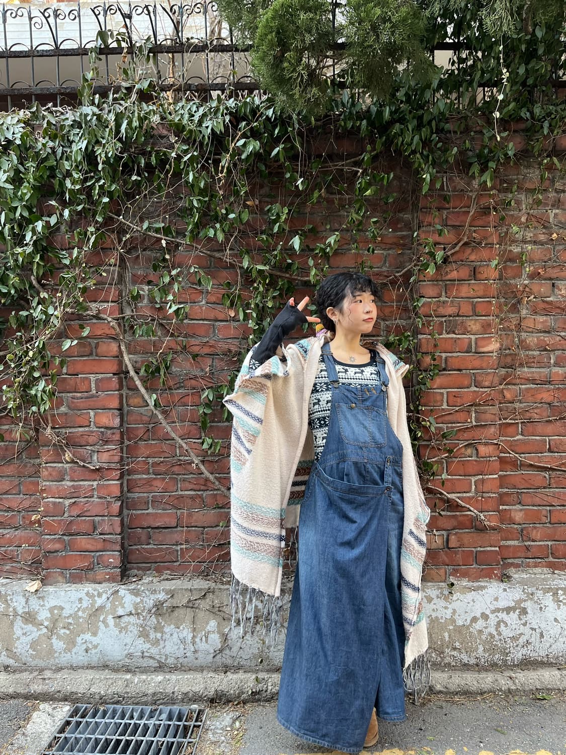 블루 히피패턴 케이프 후드 가디건 상품이미지1