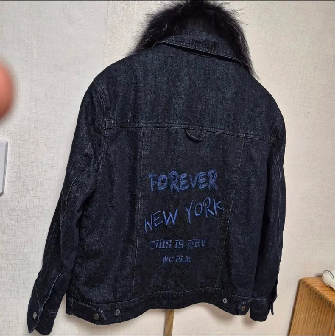 18만 정품 NBA Knicks 리얼 밍크 데님 패딩 청자켓 상품이미지7