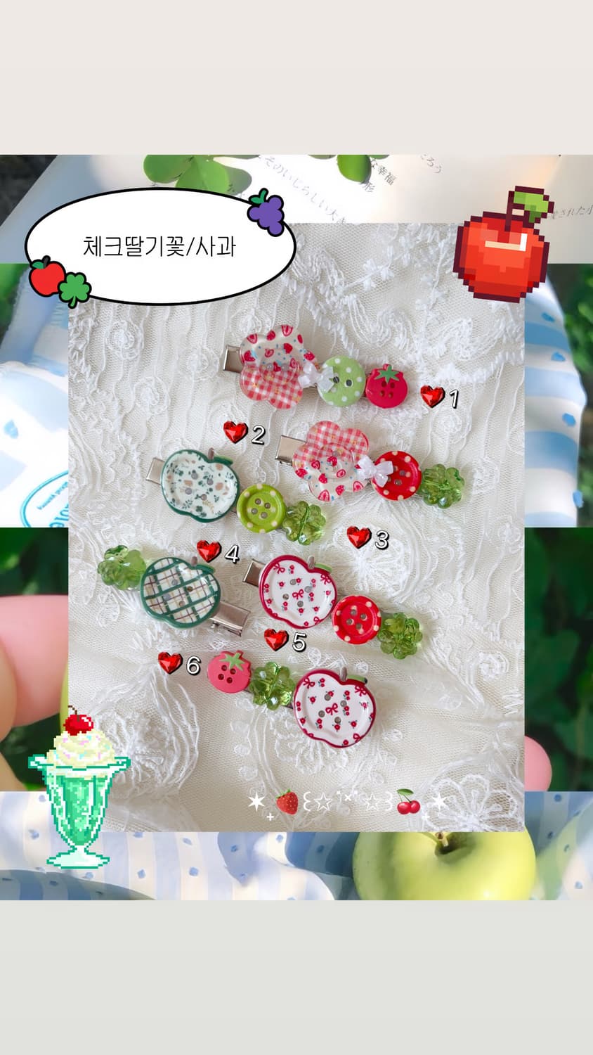 핸드메이드 단추 헤어삔 🍏💕모리 히메갸루 라떼갸루 모리걸 상품이미지1