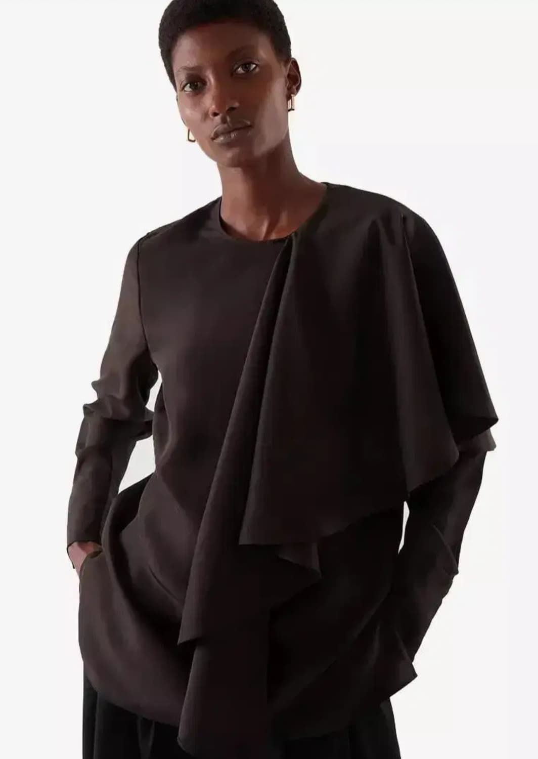 새상품) cos 실크 케이프 블라우스 브라운 32사이즈 상품이미지3