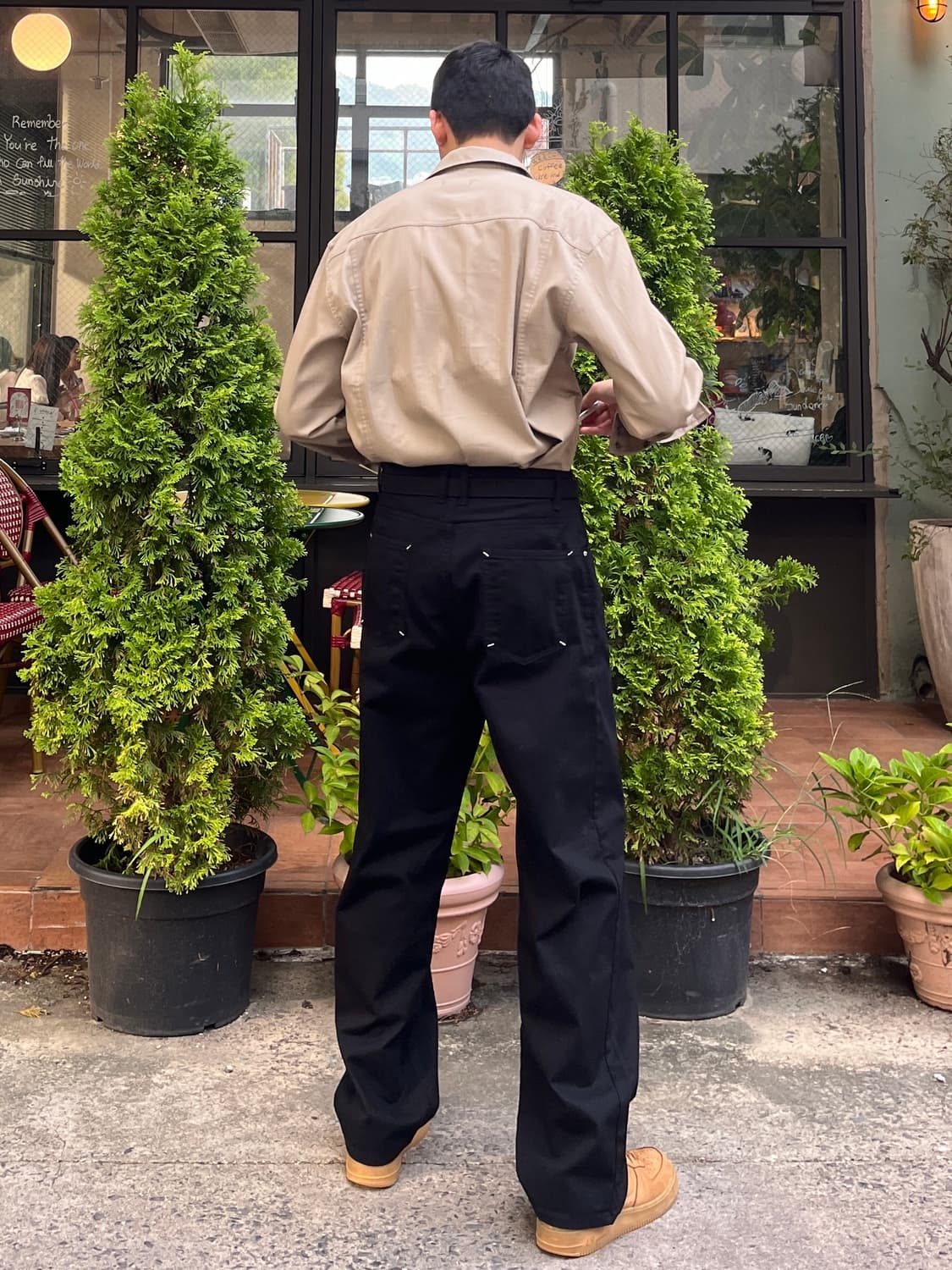 백포켓 스티치 코튼 와이드 팬츠 상품이미지1