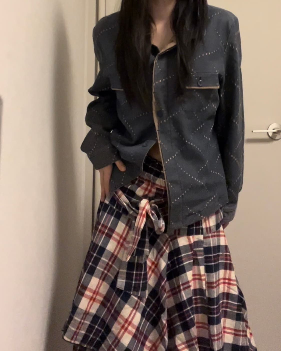 check ribbon midi skirt 상품이미지3