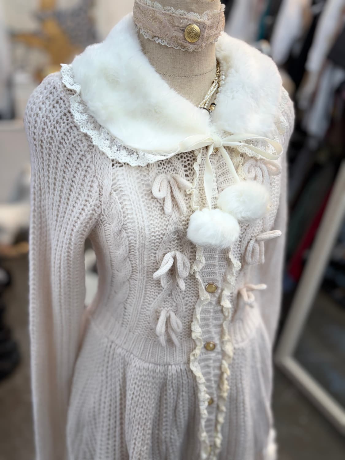 엑시즈팜 퍼 니트 롱가디건 상품이미지2