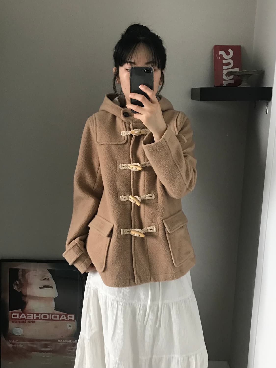 일본 JPN 빈티지 베이지 후드 떡볶이 숏코트  상품이미지4