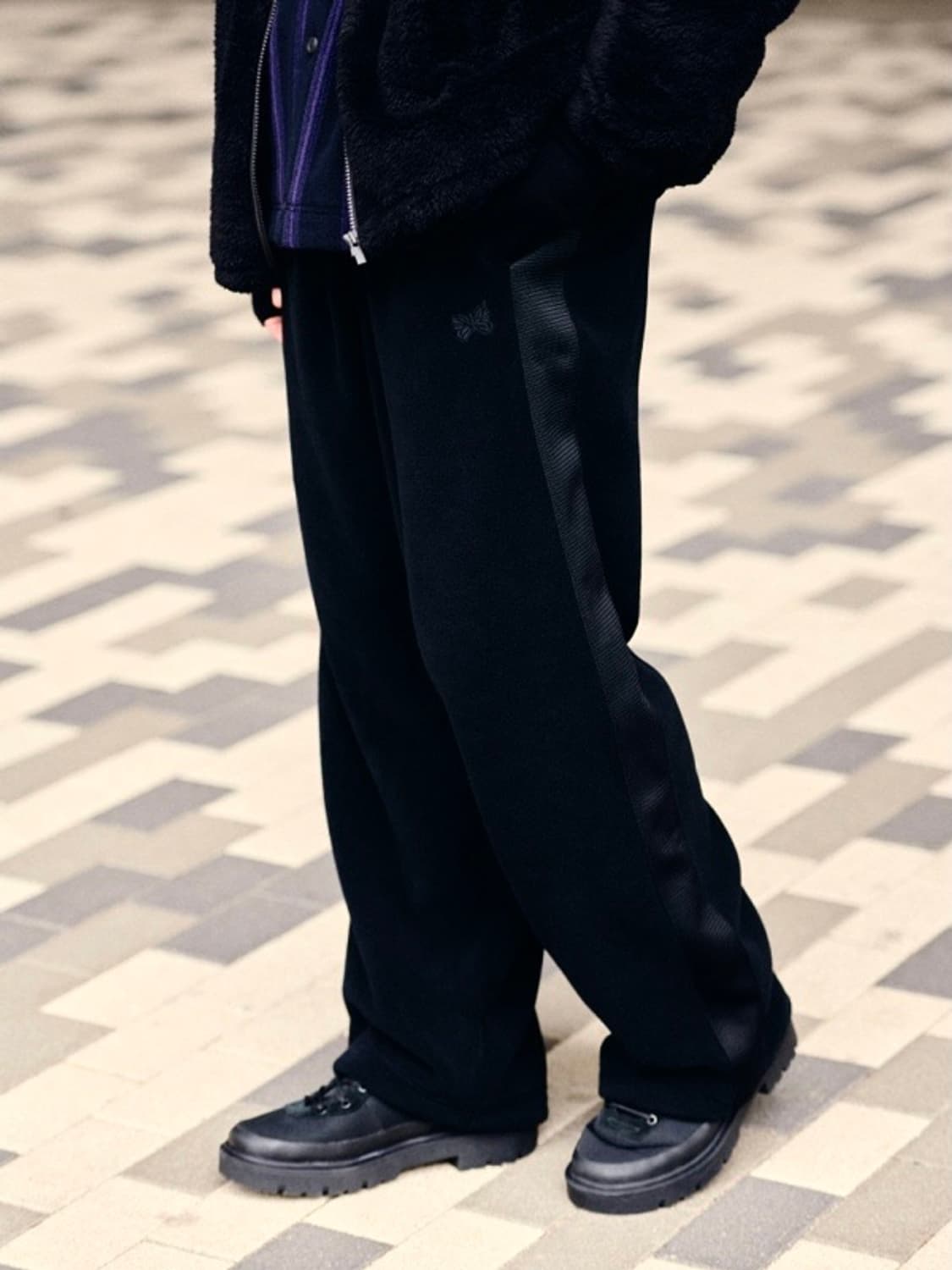 NEEDLES X UNIQLO Fleece Wide Pants Black 상품이미지8