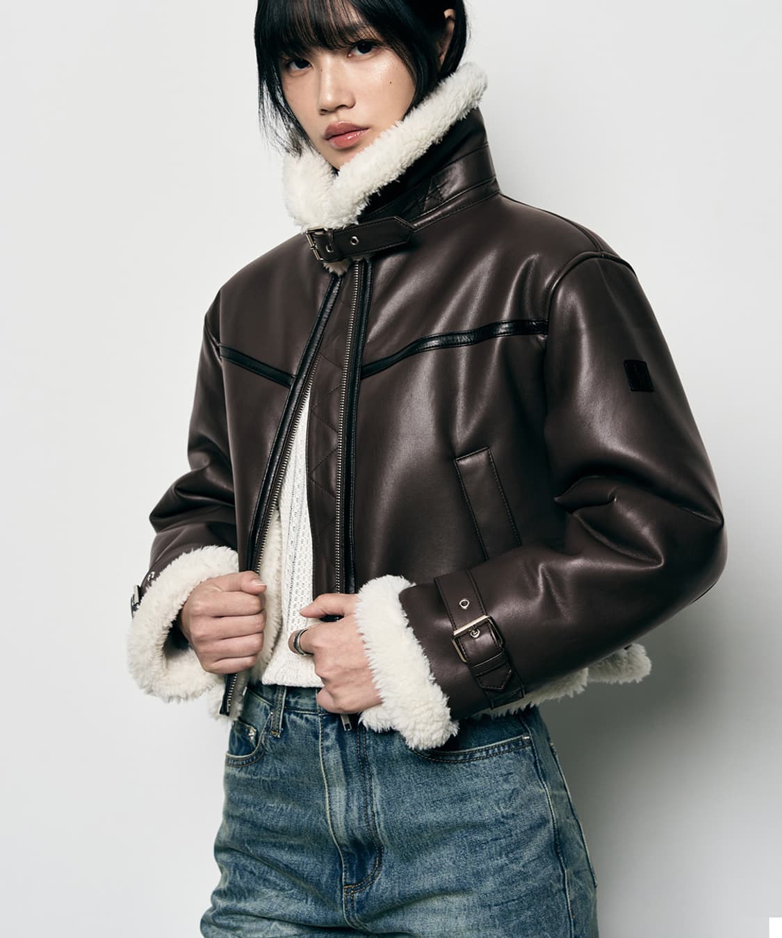 오블리크 오버핏 레더 무스탕 자켓 [BROWN] 상품이미지1