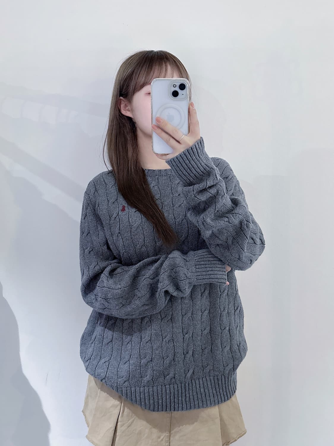 폴로랄프로렌 버건디포니 그레이 케이블 니트 상품이미지1