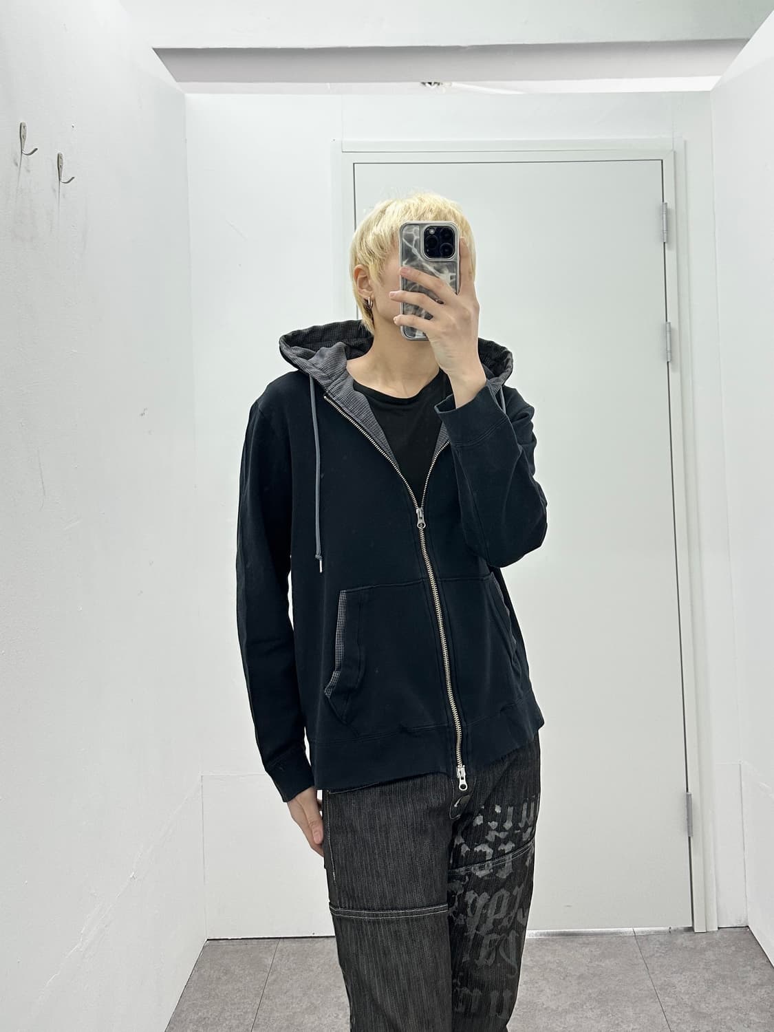 TK 2way check detail hoodie 상품이미지3