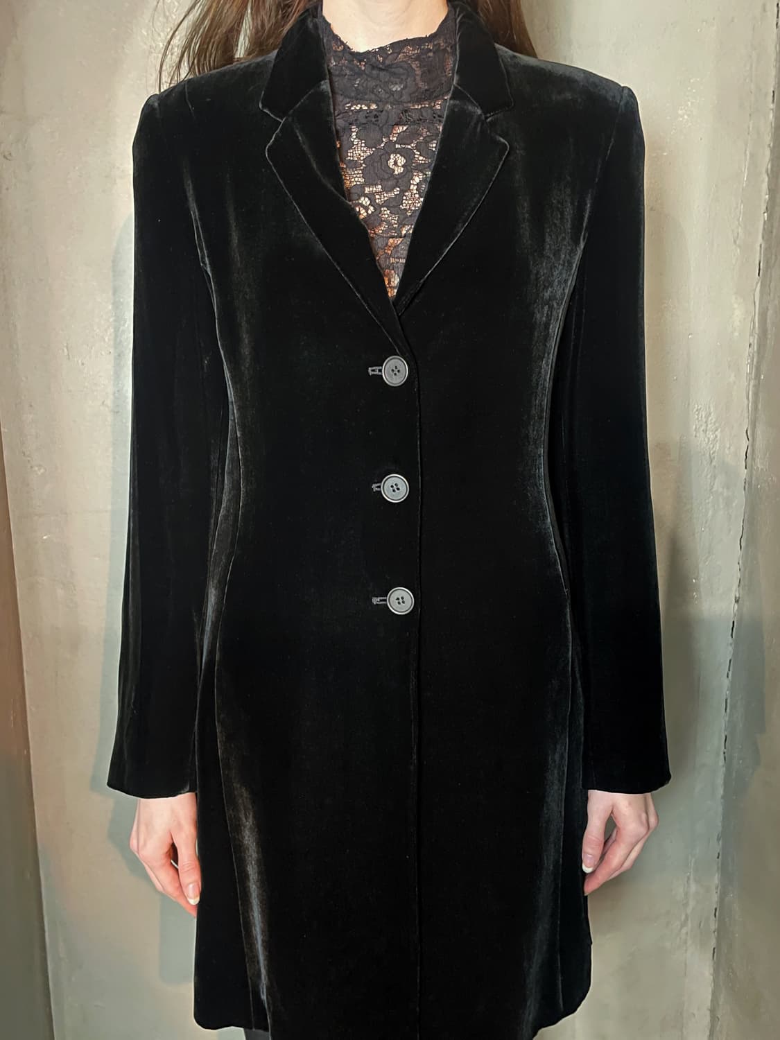 90s 아르마니 사이드짚 벨벳 코트  상품이미지2