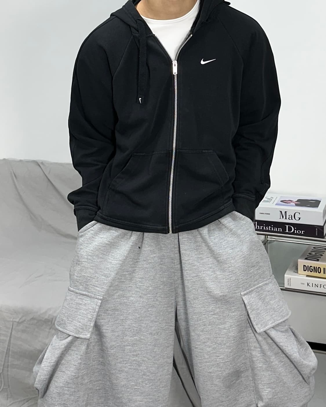 나이키 사이드슬릿 로고 블랙 후드집업 L 상품이미지1