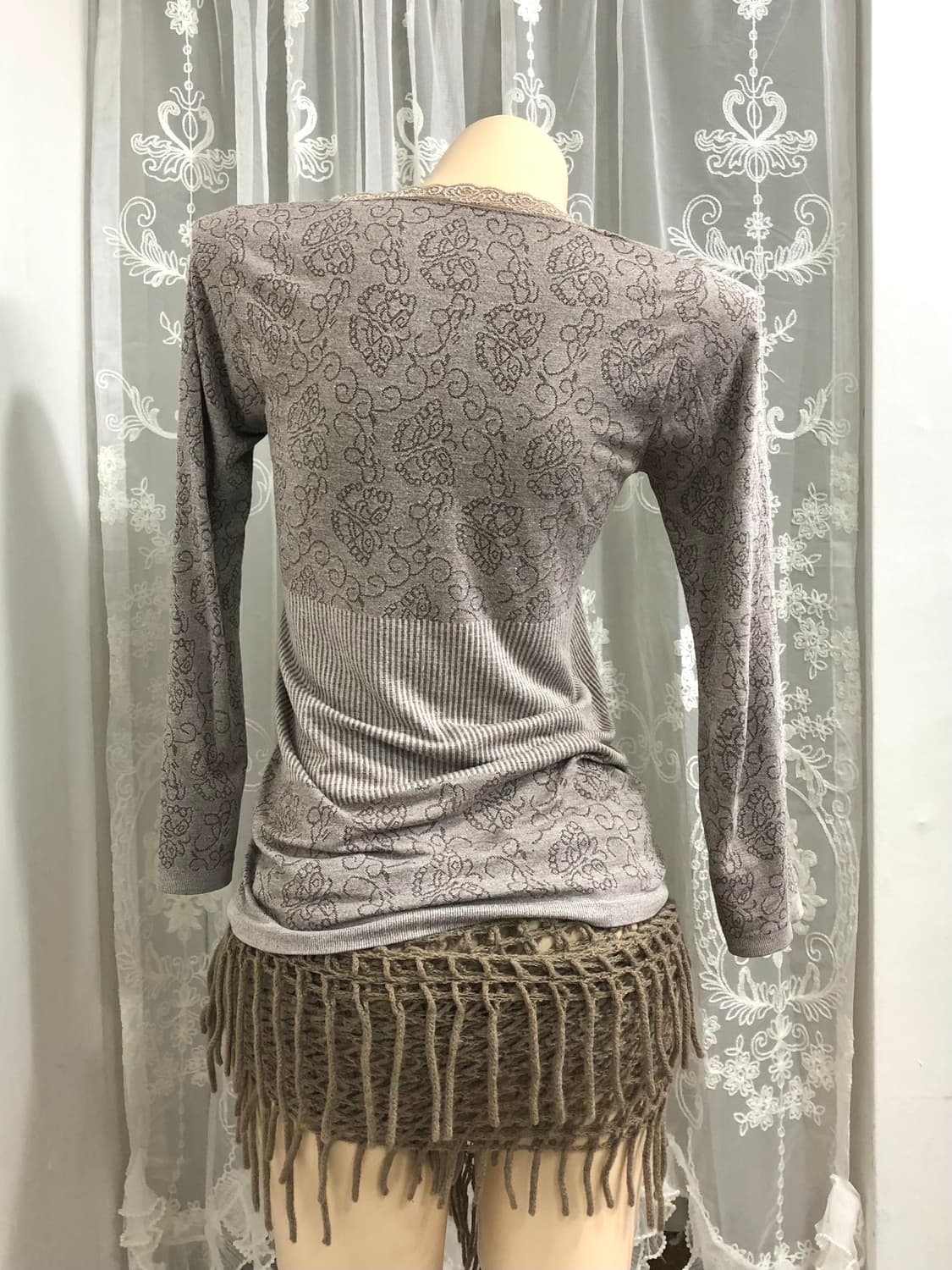 abstract pattern lace long sleeve 상품이미지2