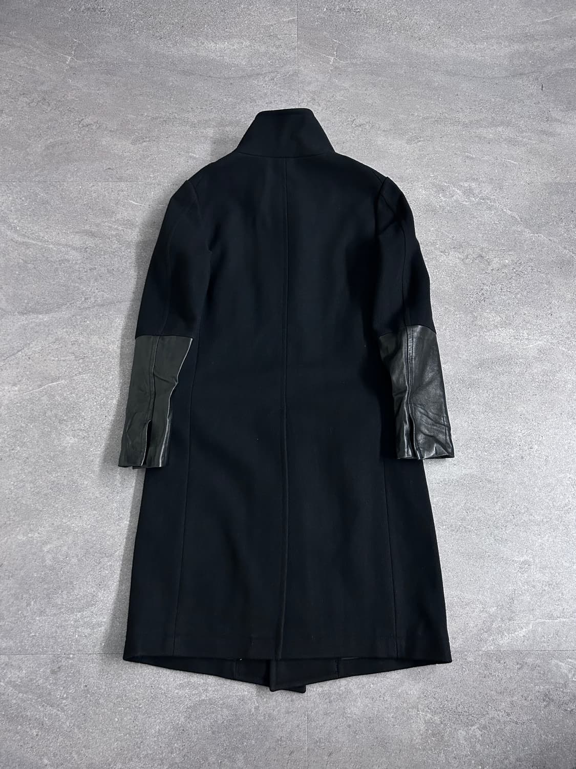 지오 송지오 하이넥 레더 슬리브 울 코트 상품이미지5