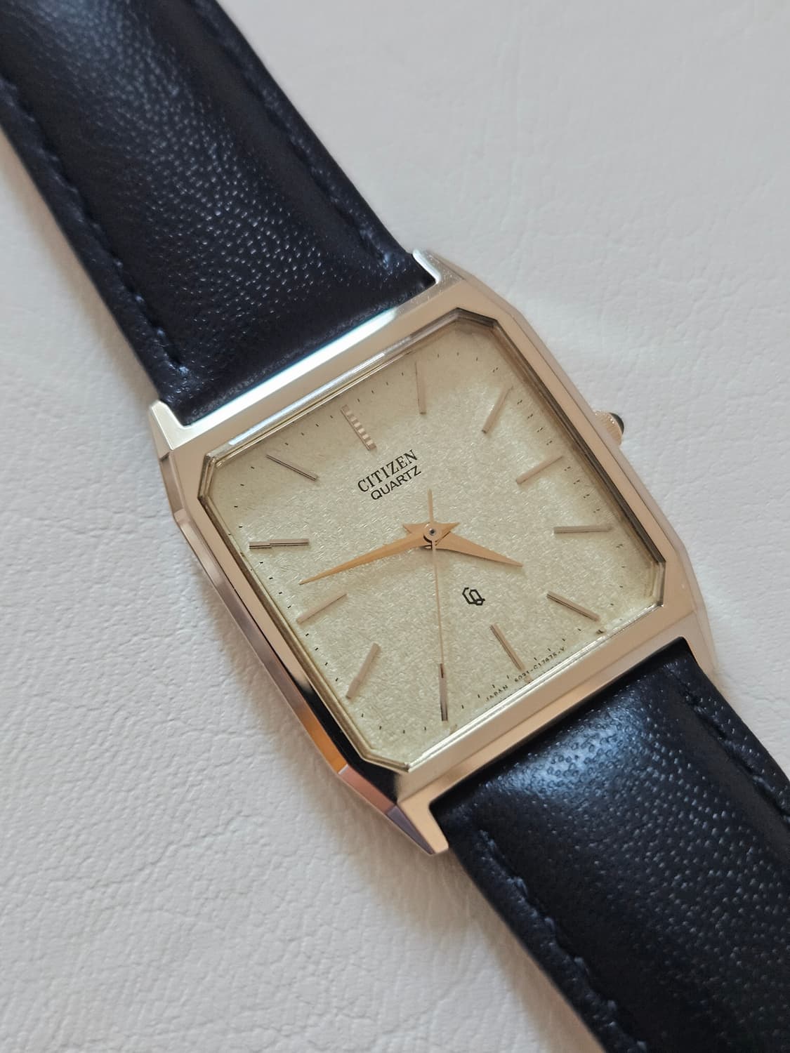 빈티지 시티즌 쿼츠 사각 드레스 금장 가죽 시계 상품이미지1