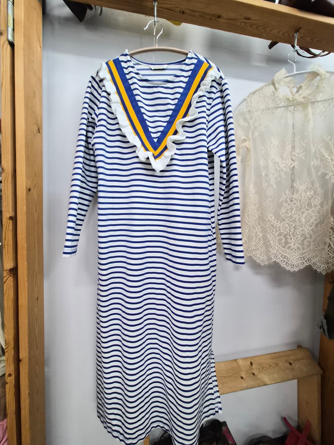 랑자머 스트라이프 이지 프릴 원피스 상품이미지2