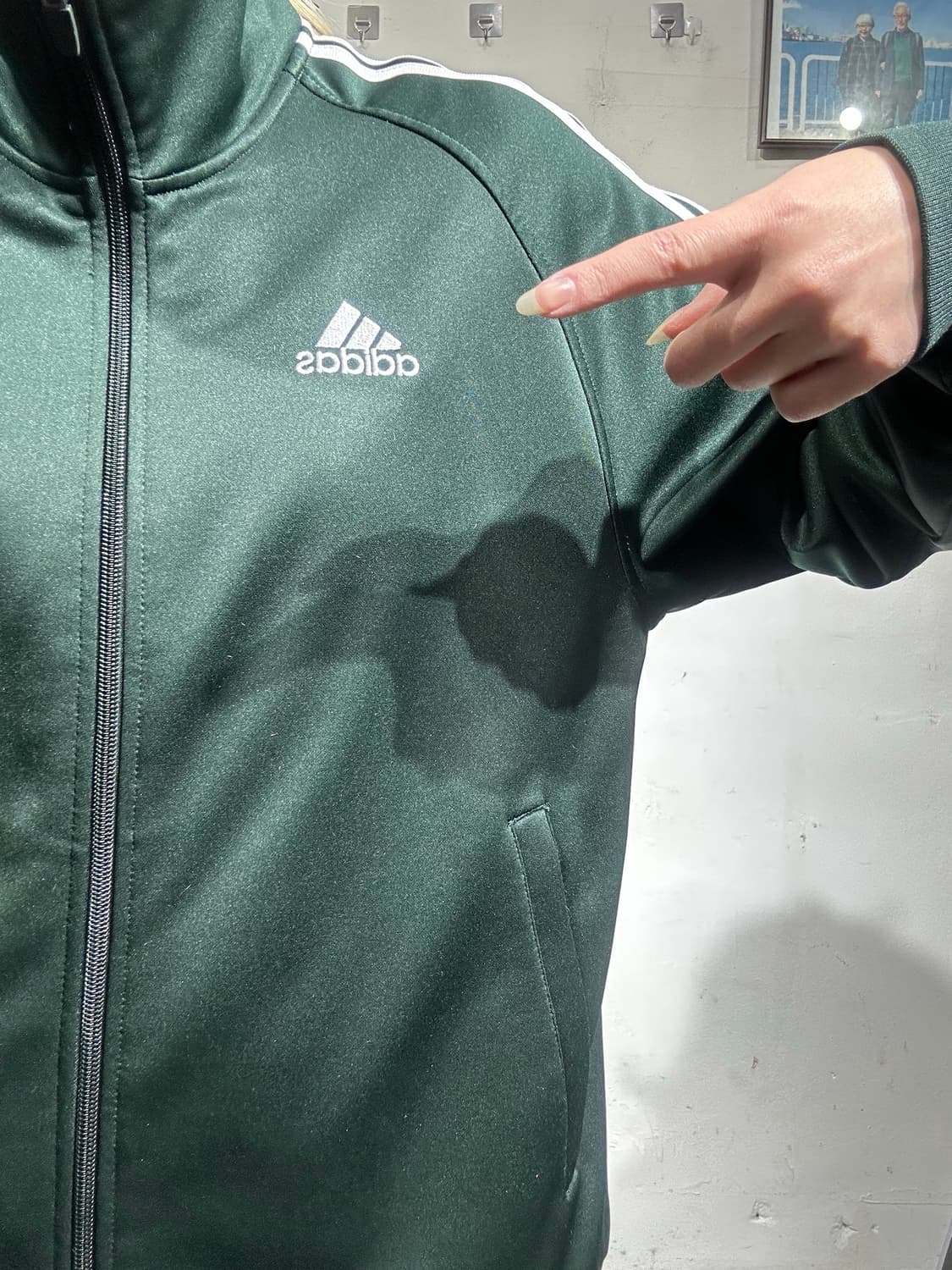 아디다스 그린 화이트 삼선 트랙탑 져지 M 상품이미지4