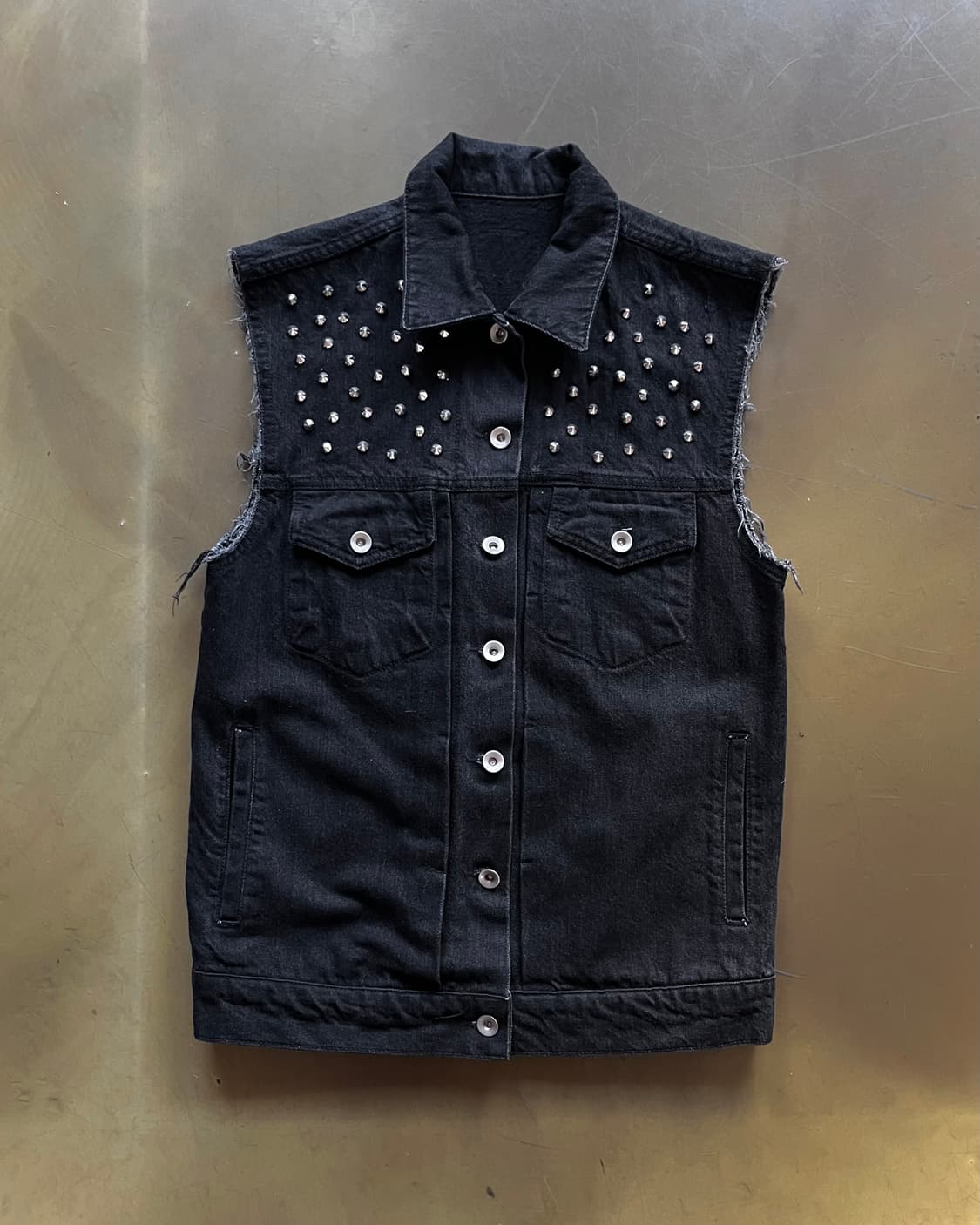Jpn Vintage Metal Stud Trim Denim Vest 상품이미지3