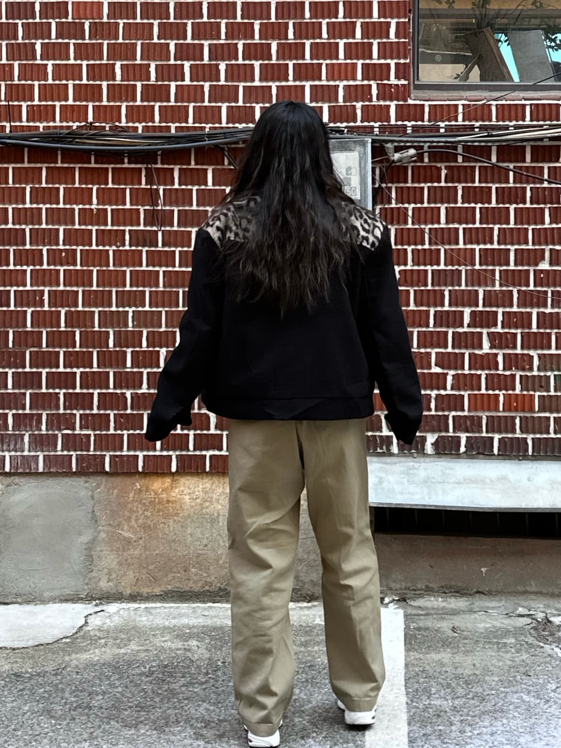 레오파드 자켓 폴로 크롭 니트 디키즈874팬츠 코디 상품이미지3