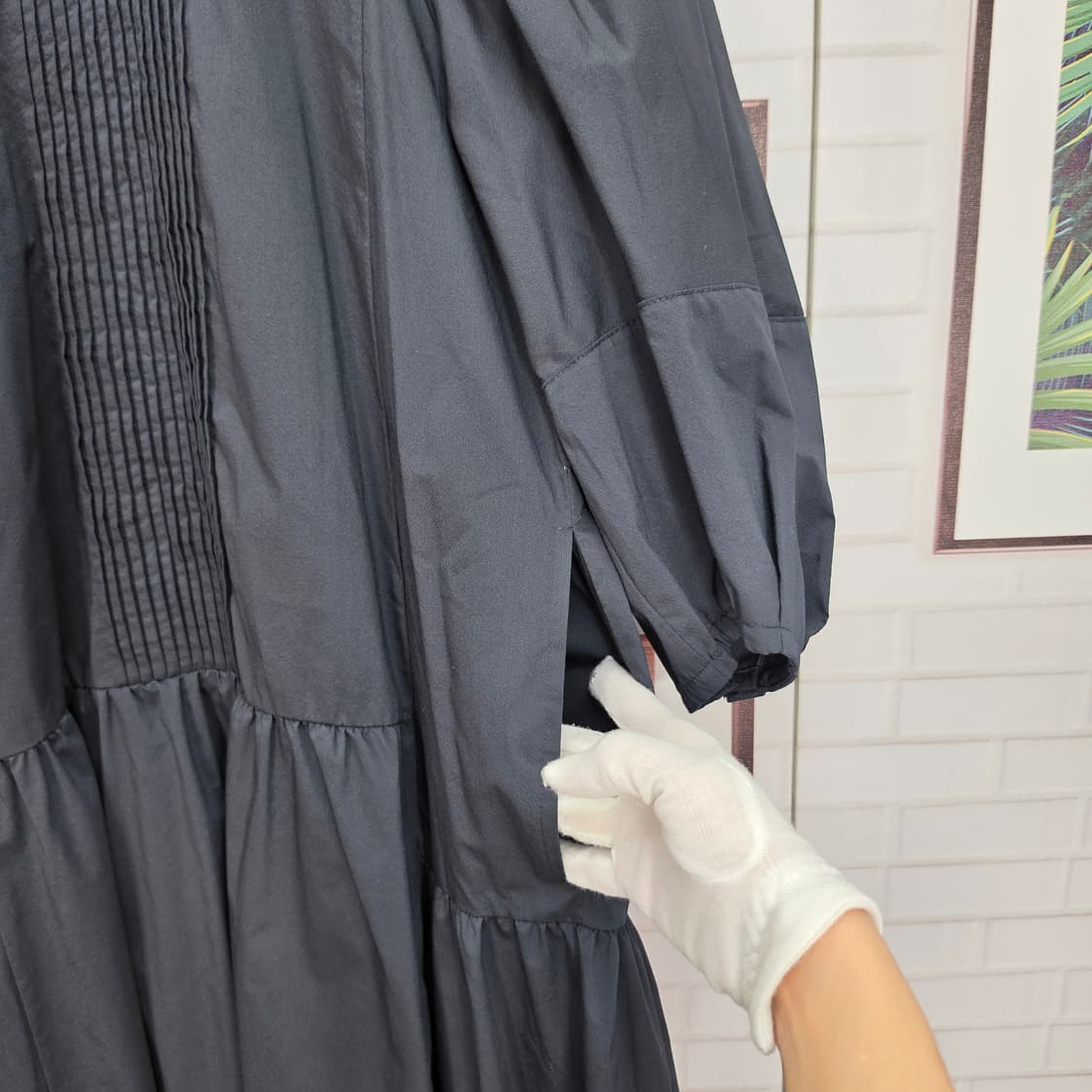 주크 쥬크 퍼프 소매 루즈핏 셔링 롱원피스 드레스 55사이즈 새상품급 상품이미지6